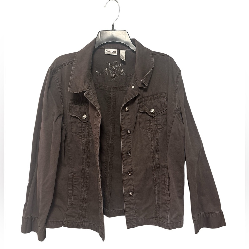 Chico's Dark Brown Jean Jacket Size:‎ 2
